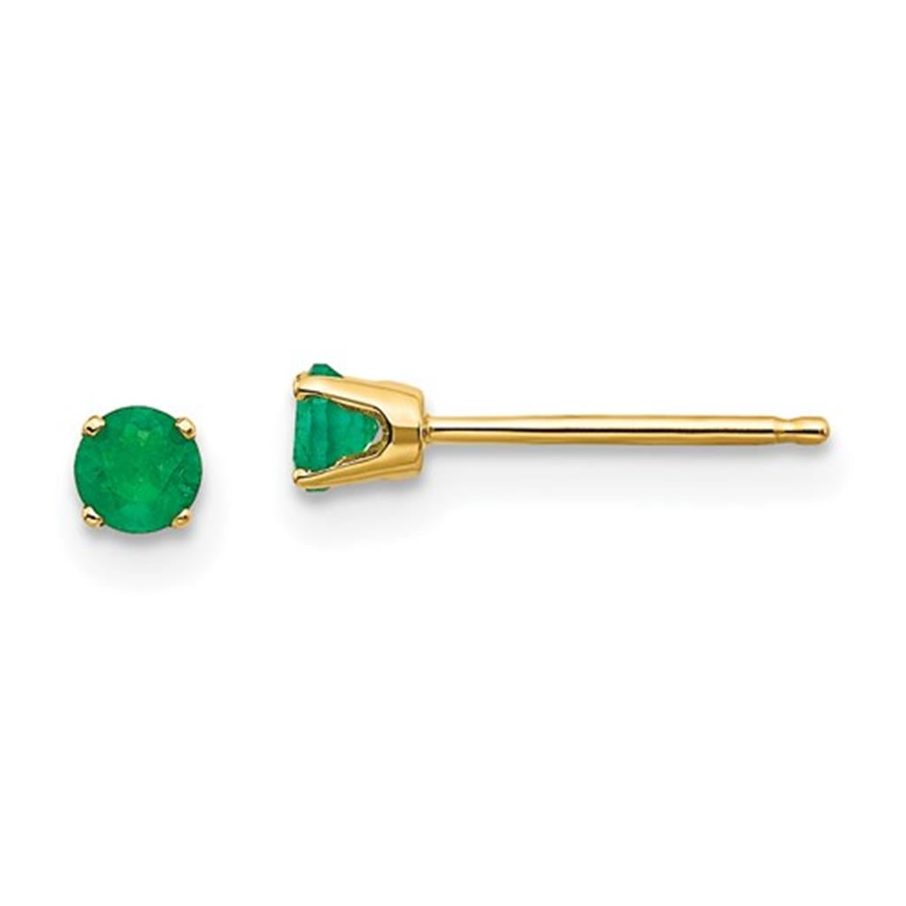 14 KT Yellow Birth Stone Stud Earrings With 4mm Round Emeralds