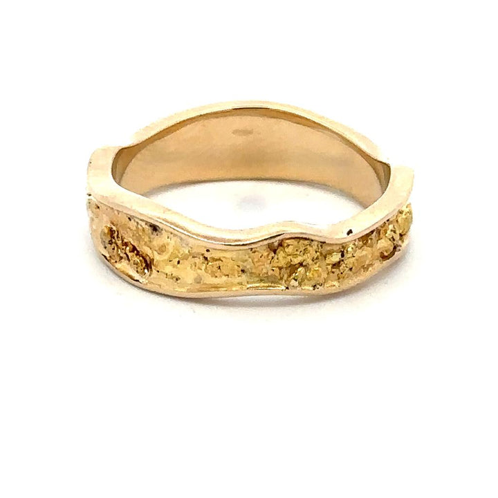 Wavy Channel Style Womans Wedding Bands With Gold Nugget 14 KT Yellow size 7