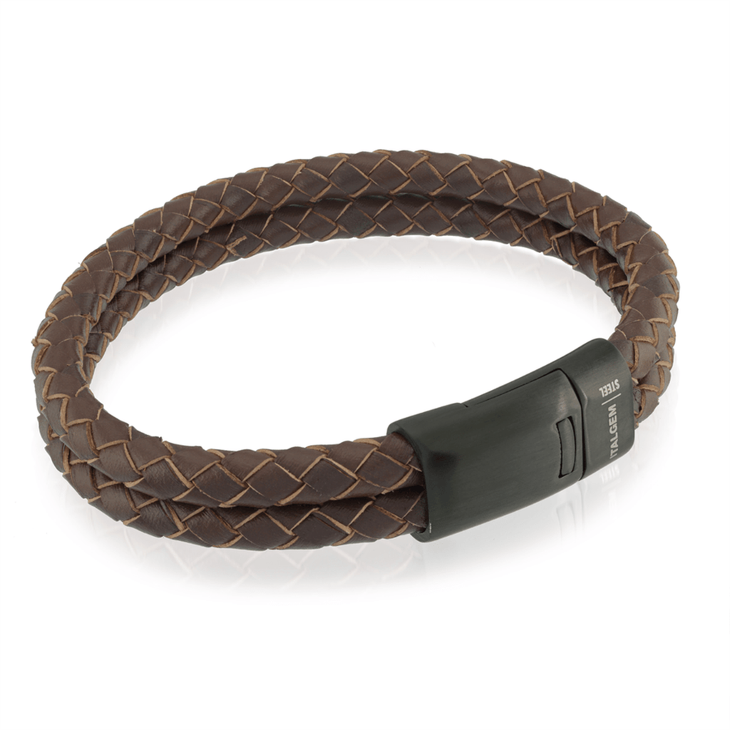 Moderno Learher Alternative Metal Bracelet Leather & Stainless Black Color 8.5" Long