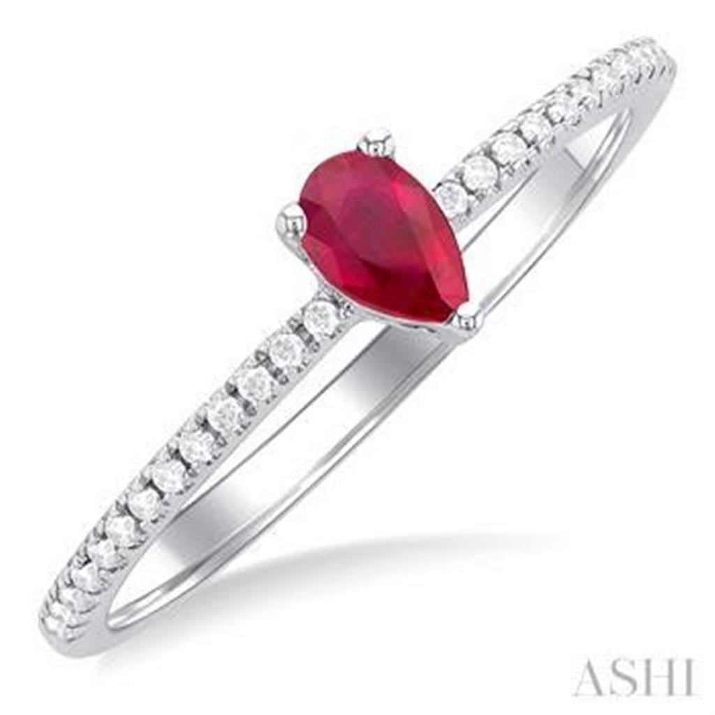 Promise Style Colored Stone Ring 10 KT White with Ruby & Diamonds Accent size 7.25