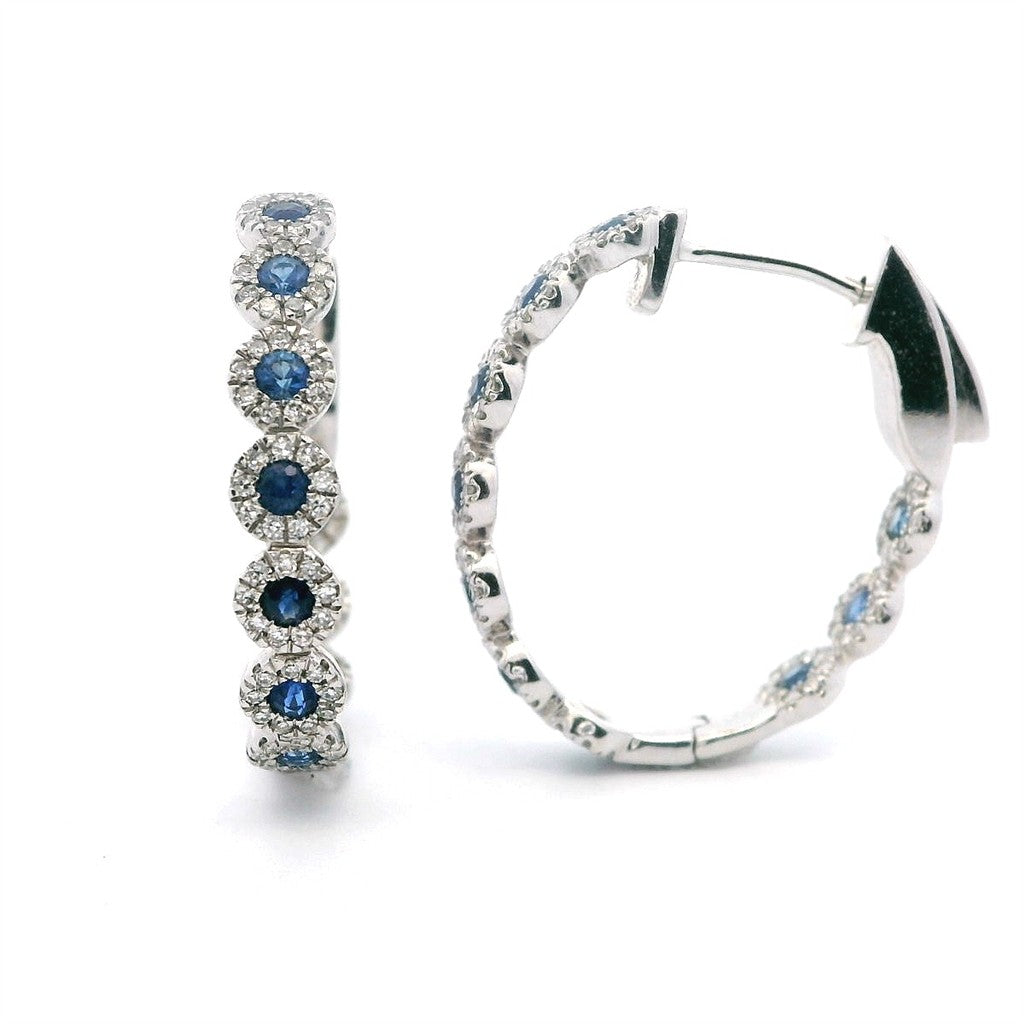 Earrings Precious Metal With Colored Stone Dangle Hoop 14 Karat Gold White With 0.80ctw Sapphires 0.25 ctw & Diamonds