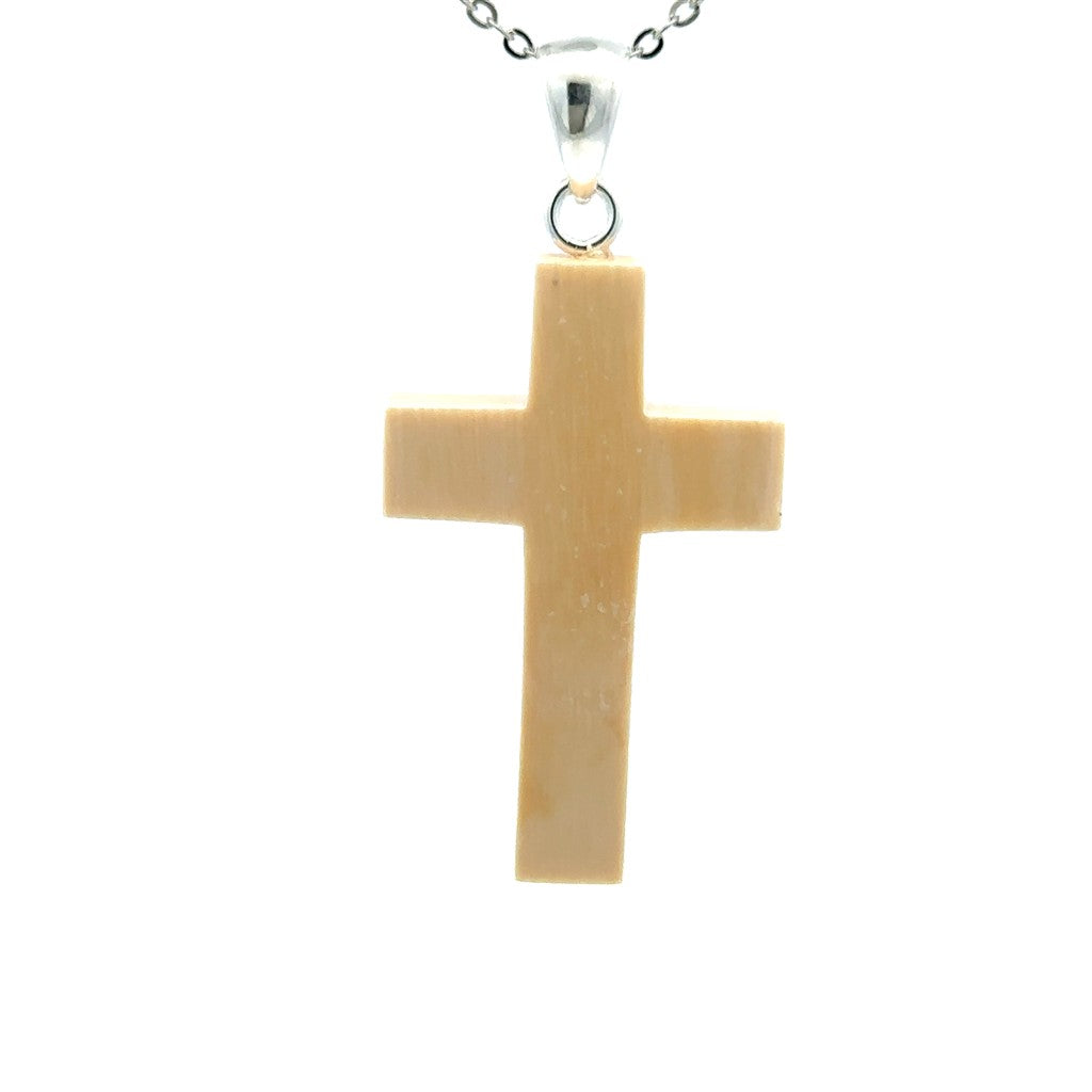 Mammoth Ivory Cross Style Cross Pendant/Necklace Sterling Silver