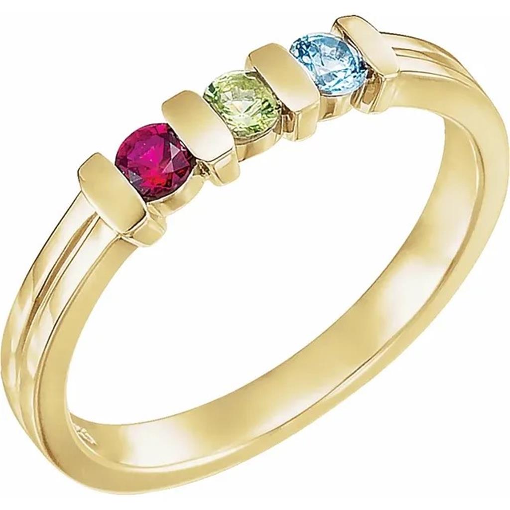 3 Stone Style Colored Stone Ring 14 Karat Gold Yellow size 6