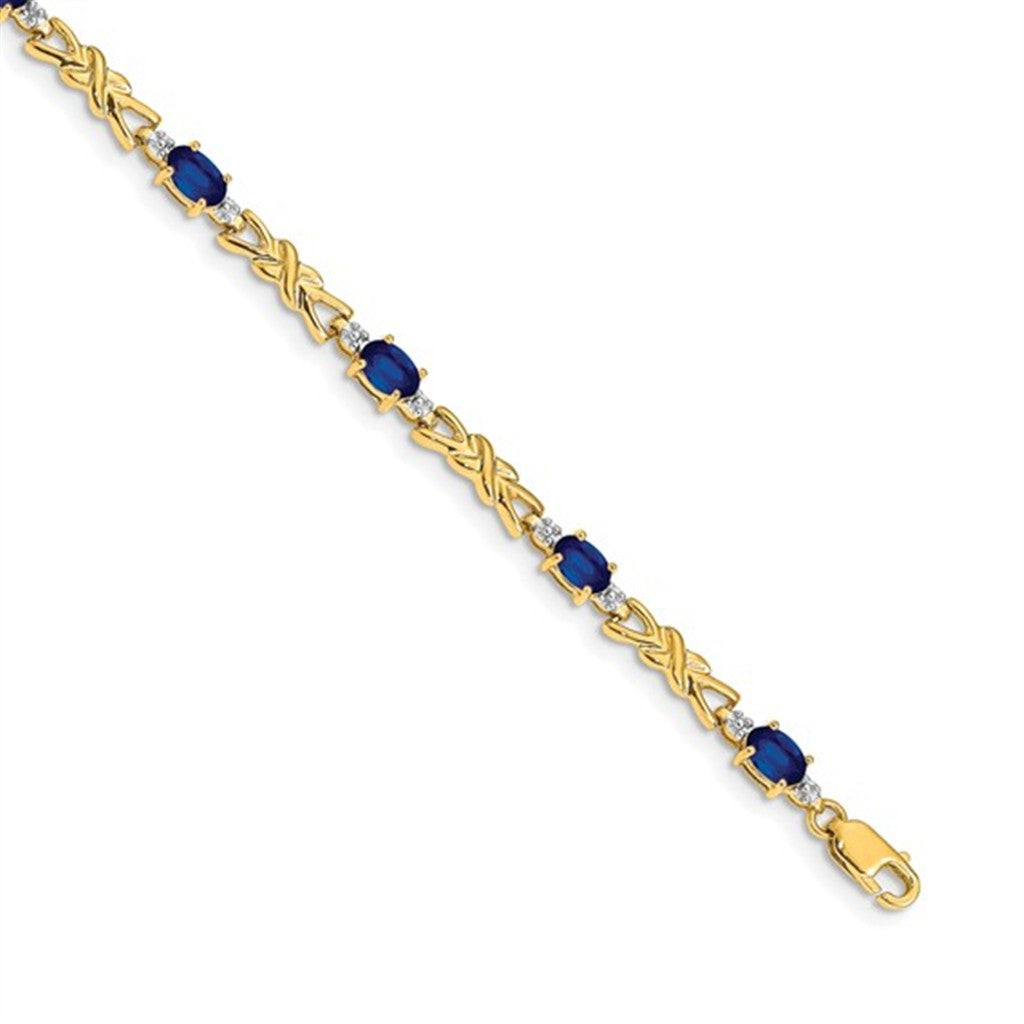 Link Style Gemstone Bracelet 14 Karat Gold Yellow With Sapphires & Diamonds 7" Long