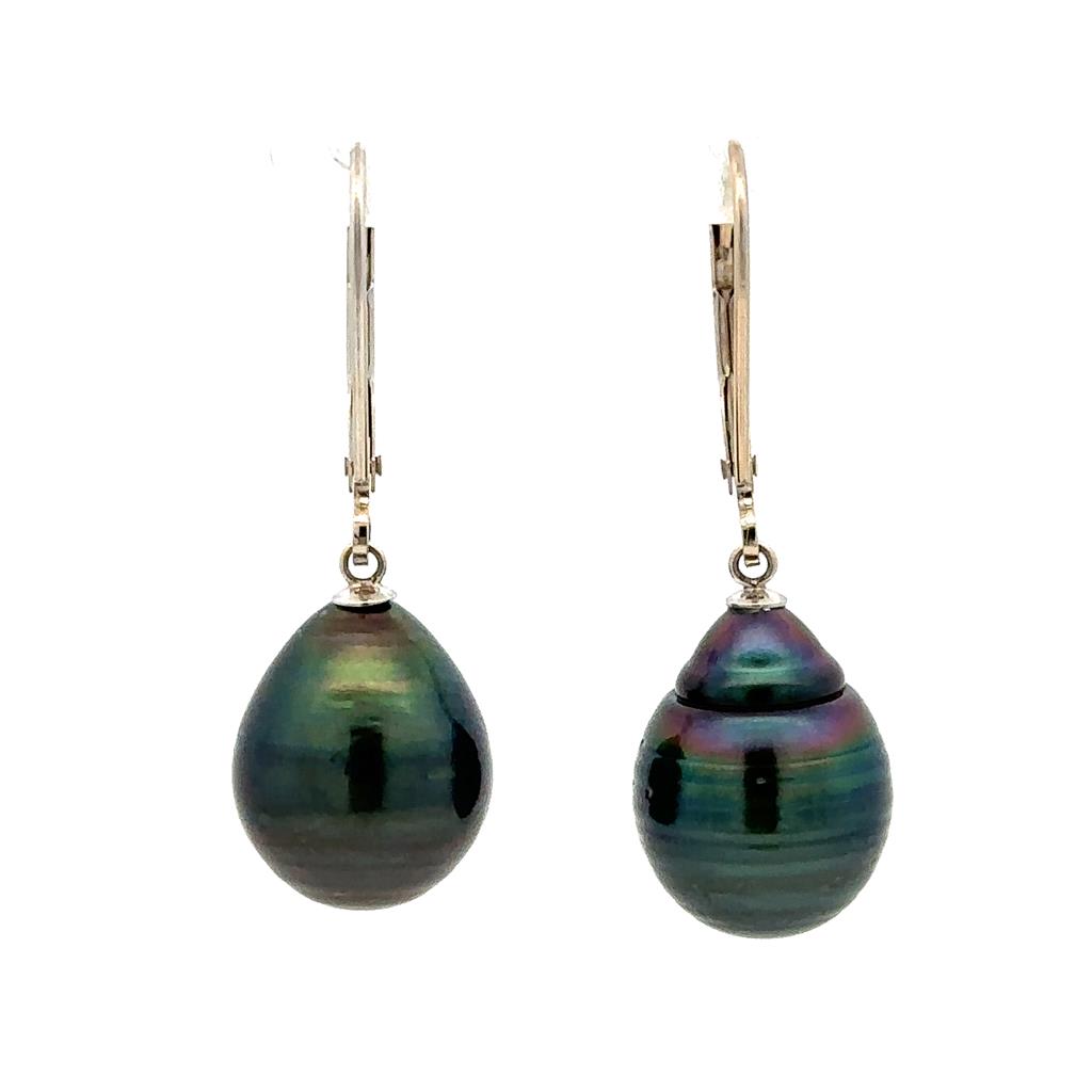 Dangle Drop Earring 14 Karat Gold White 11mm Tahitian Pearls