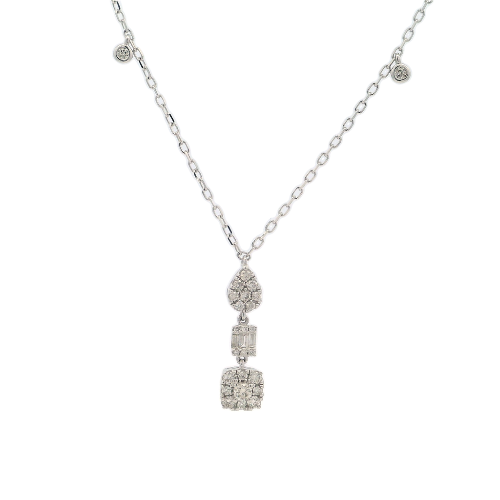Multi Drop Necklace 18 Karat Gold White With Diamonds & Diamonds 18" Long