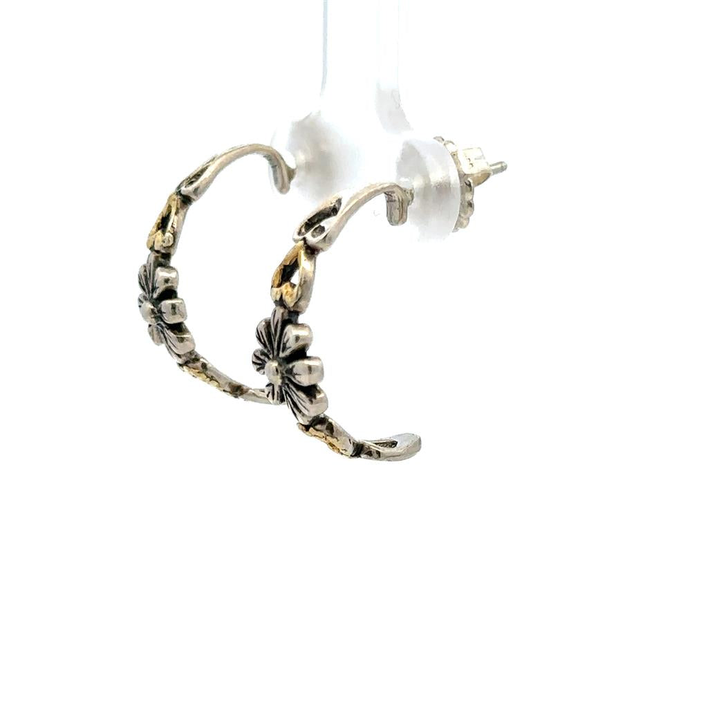 Flower Hoop Sterling Silver Earrings Accented with Alaskan Gold Nuggets
