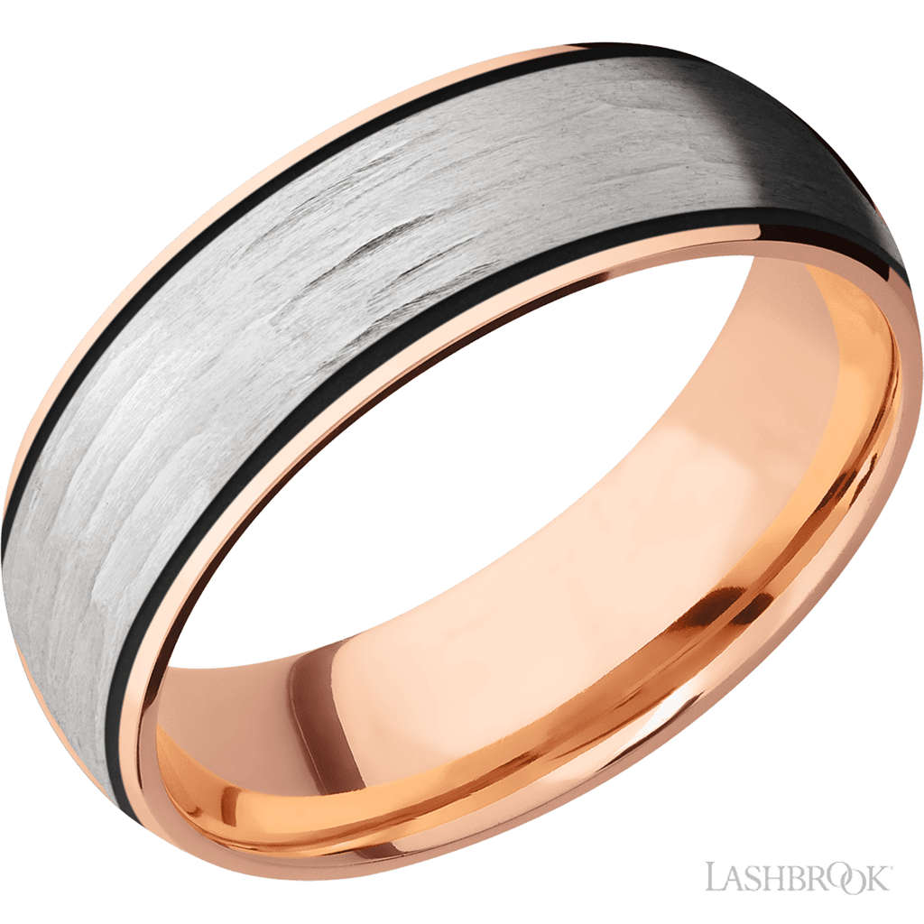 Straight Inlay Style Wedding Band 14 Karat Gold Rose 7mm wide size 10