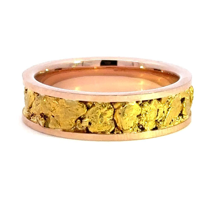 Straight Channel Style Mens Gold Nugget Wedding Band 14 KT Rose size 9