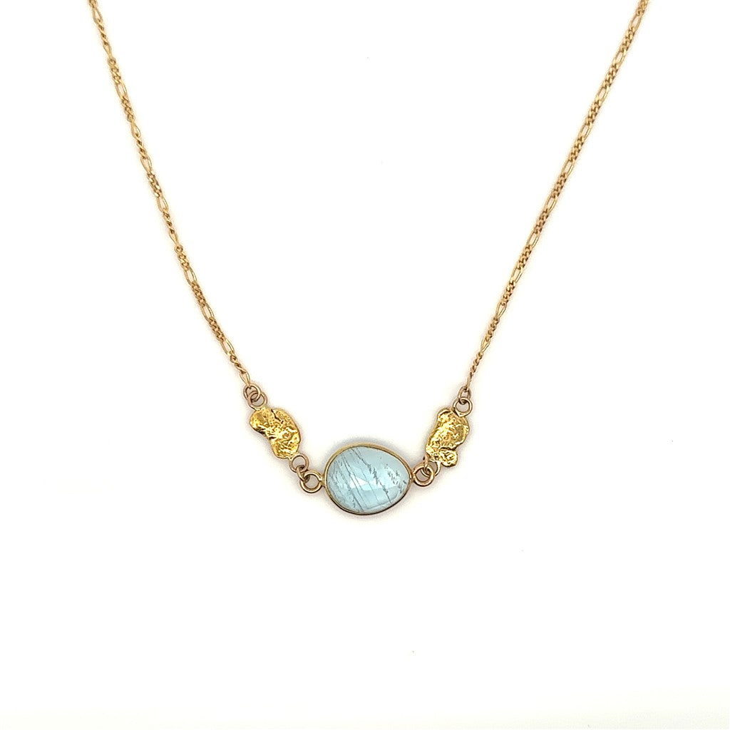 Alaskana Alaskan Gold Nugget Necklace Partial Continual 18 " long On a 14 Karat Gold Yellow Figaro Chain Aqua