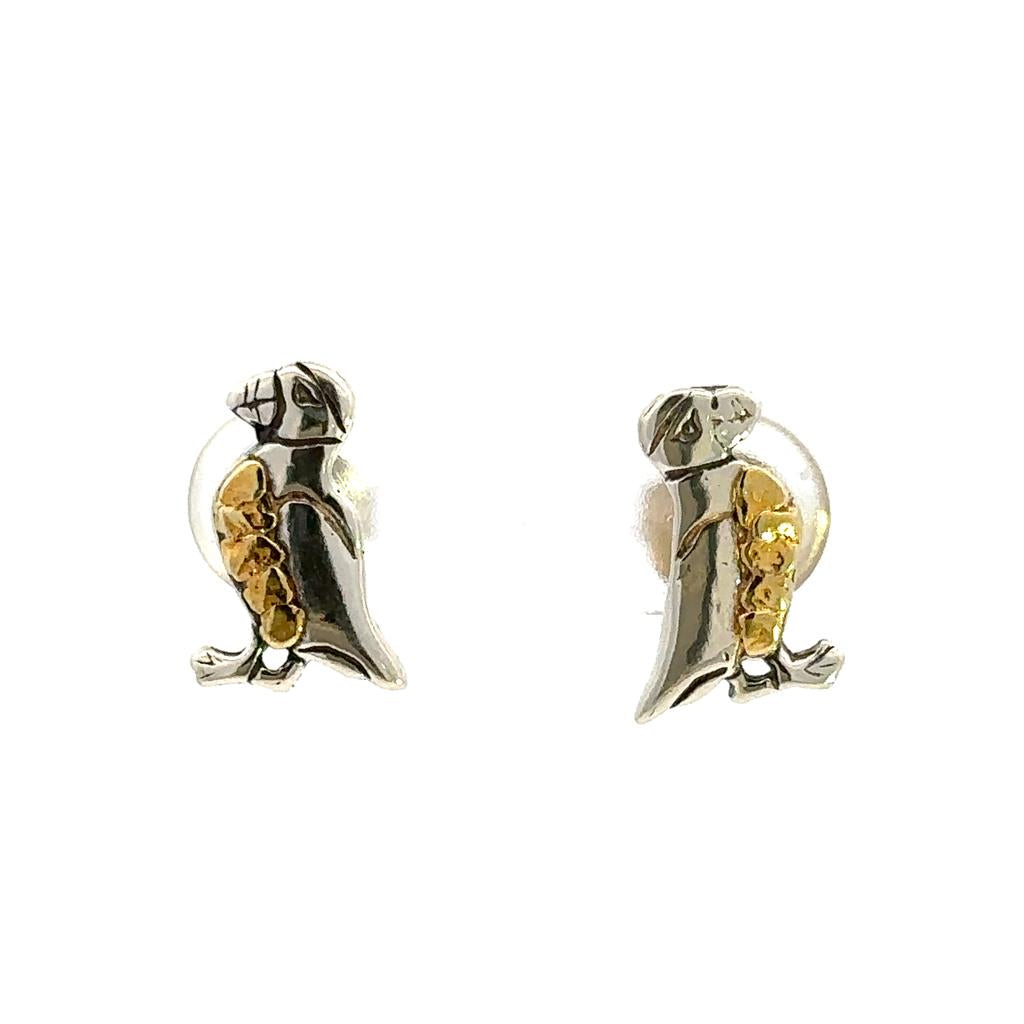 Puffin Stud Sterling Silver Earrings Accented with Alaskan Gold Nuggets