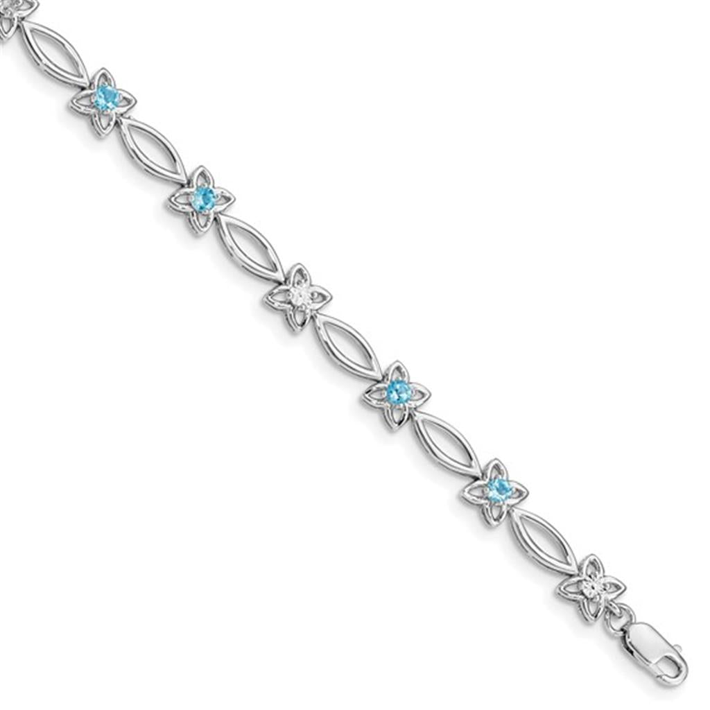 Clasp Style Colored Stone Bracelet .925 White With Topazes & Diamond 7" Long