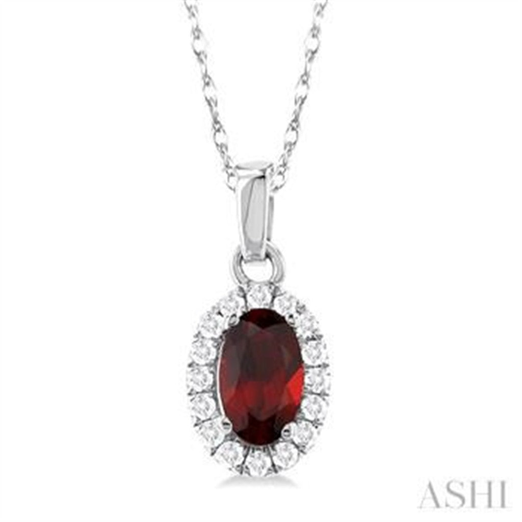 Drop Pendants 10 Karat Gold White with Oval Garnet Mozambique & Round I/J Diamonds