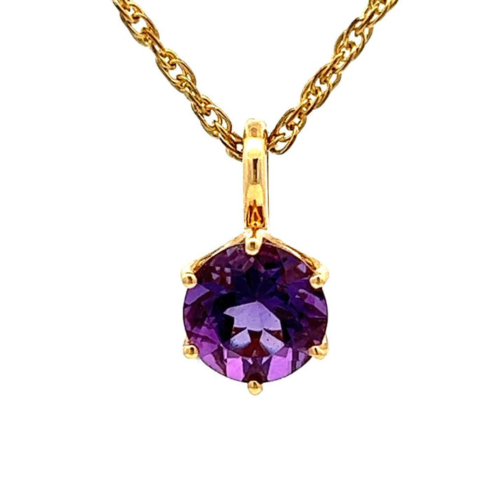 Solitare Pendants 18 KT Yellow with Round Amethyst