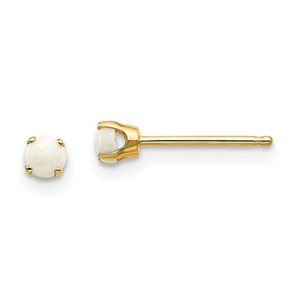 14 Karat Gold Yellow Birth Stone Stud Earrings With 4mm Round Opals