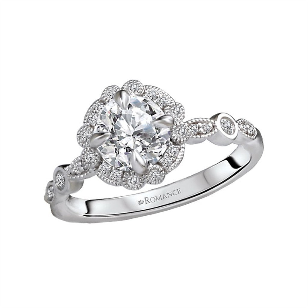 Halo Style Diamond Engagement Ring Sterling Silver White
(Center Stone Not Included)