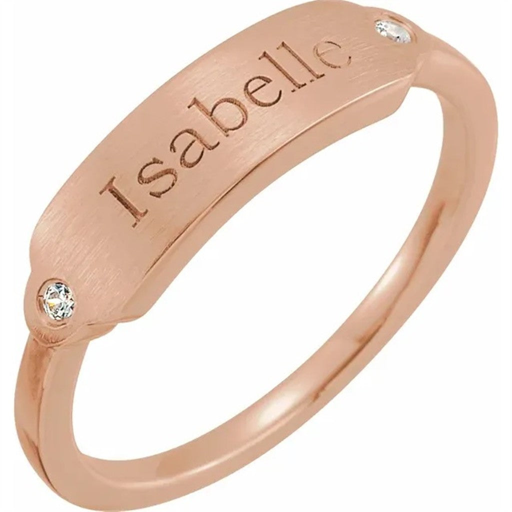 Signet Style Fashion Ring 14 Karat Gold Rose with Diamonds size 7