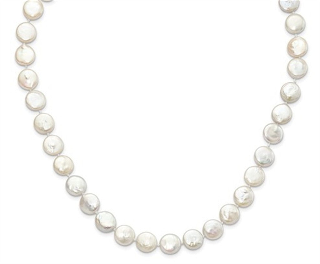 Single Strand Knotted Pearl Strand Necklace Strung on Sterling Silver 18" Long with Cream Cultured Coiin Fresh Water Pearl