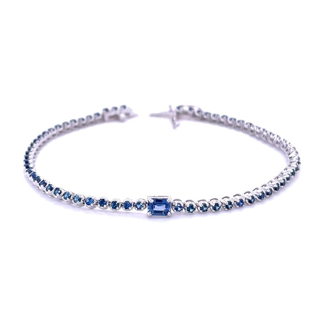 Tennis Style Colored Stone Bracelet 14 Karat Gold White With Sapphires 7" Long