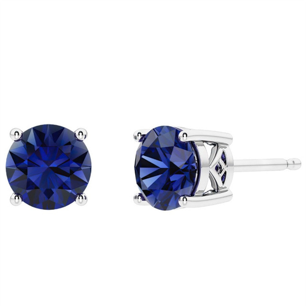 Studs Style Sterling Silver White With Round Sapphires