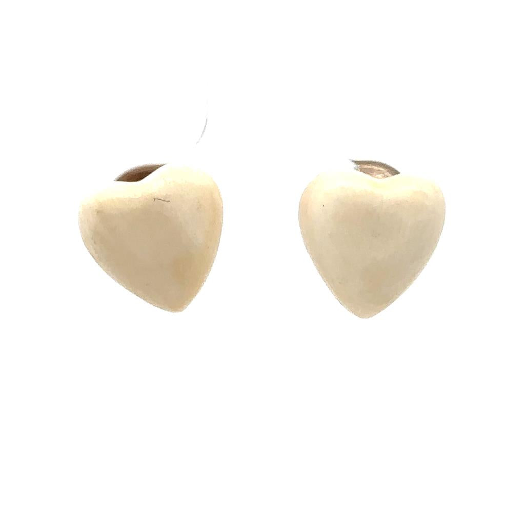 Heart Mammoth Ivory Stud Earrings .925 White