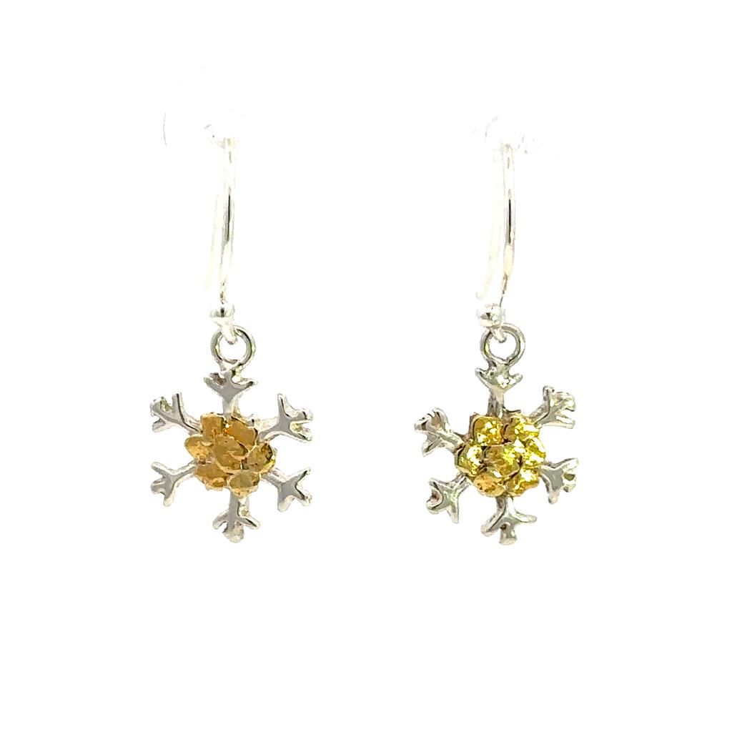 Snowflake Wire Drop Sterling Silver Earrings Accented with Alaskan Gold Nuggets