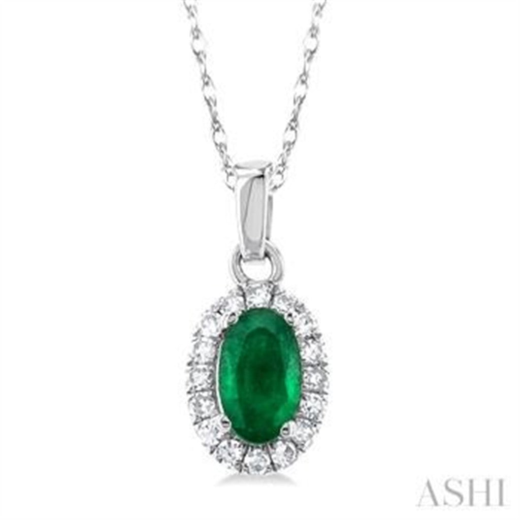 Drop Pendants 10 Karat Gold White with Oval Emerald & Round I/J Diamonds