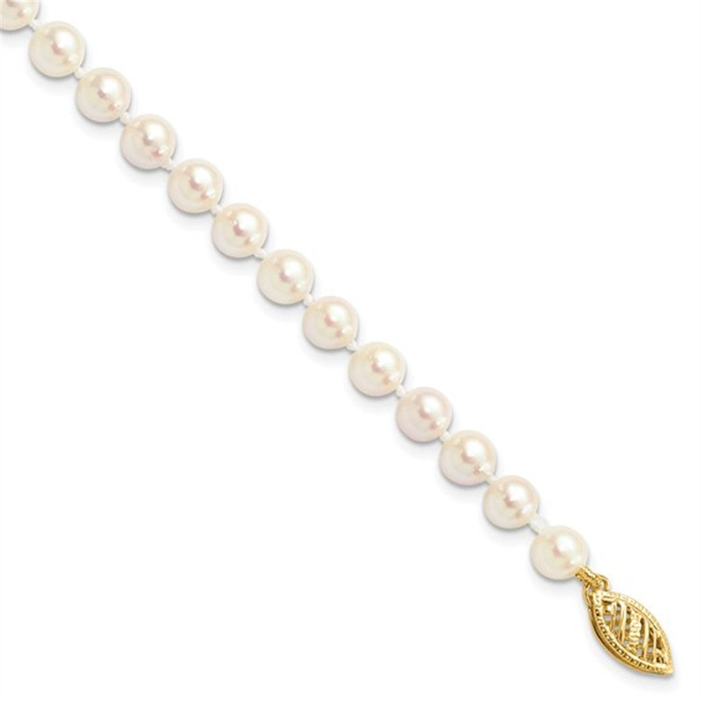Cultured Akoya Pearl Bracelet 14 Karat Gold 7" Long
