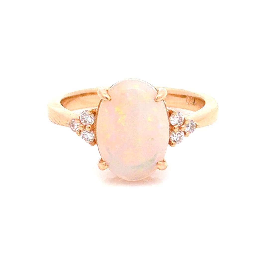 Fashion Style Colored Stone Ring 18 KT Yellow with Opal & Diamonds Accent size 6.75