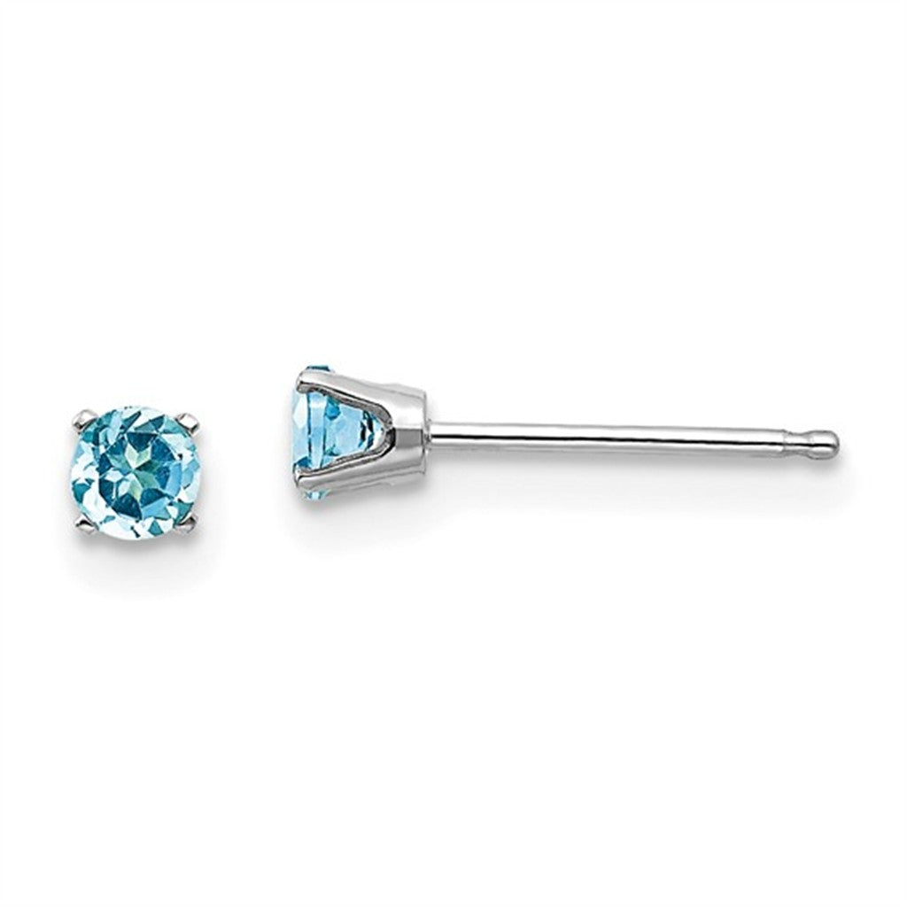14 Karat Gold White Birth Stone Studs Earrings Round Topaz