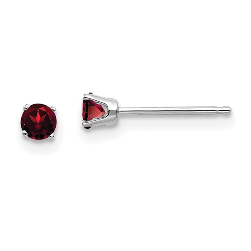 14 KT White Birth Stone Stud Earrings With 4mm Round Garnet Mozambiques
