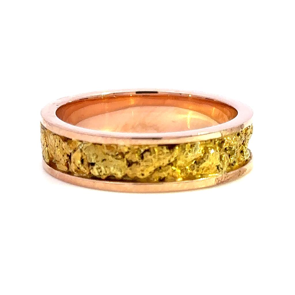Straight Channel Style Mens Gold Nugget Wedding Band 14 KT Rose size 11.5