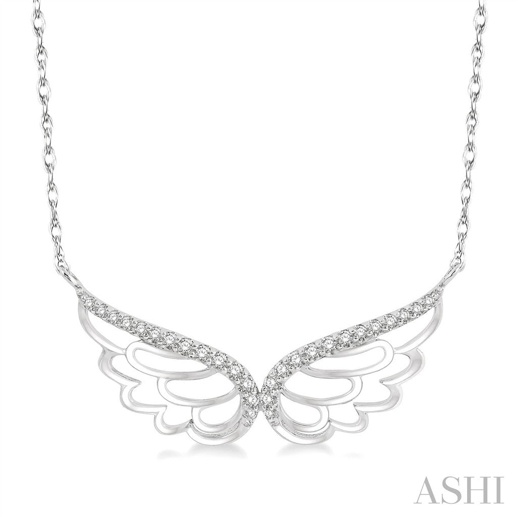 Wings Drop Necklace 10 Karat Gold White With Diamonds 18" Long