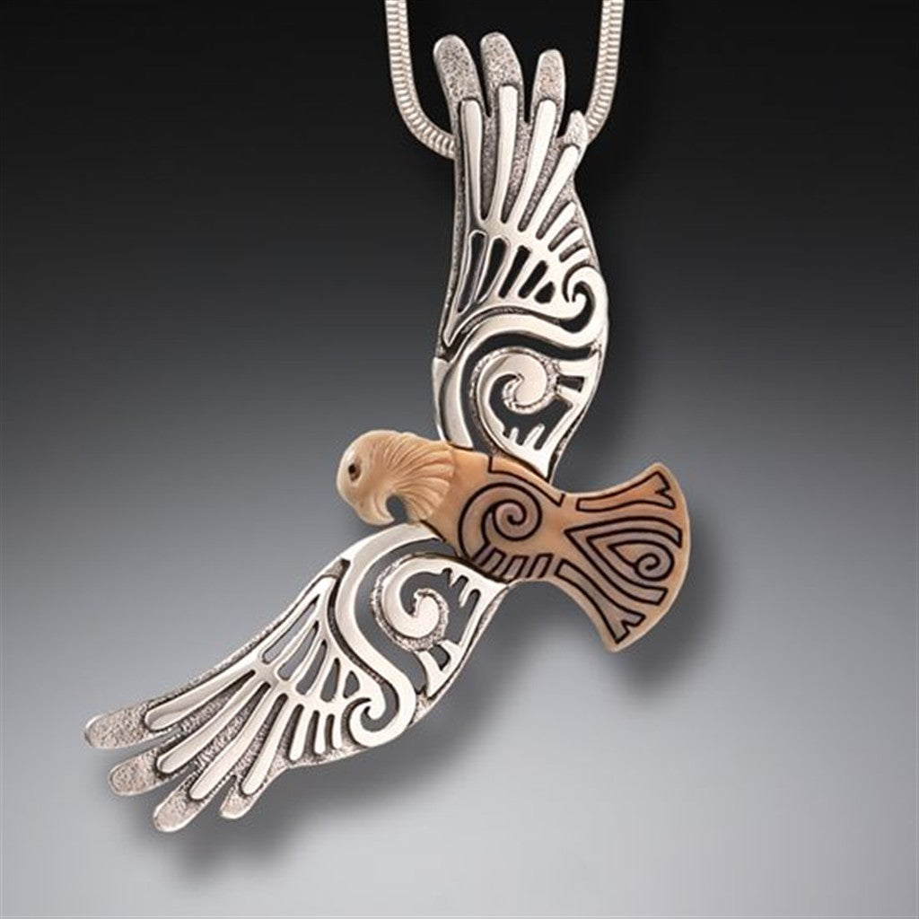 Walrus Ivory Drop Style Eagle Pendant/Necklace Sterling Silver