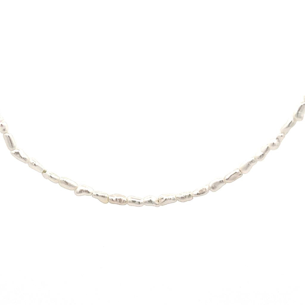 Single Strand Pearl Strand Necklace Strung on .925 20" Long with Cream Cultured Keshi Fresh Water Pearl