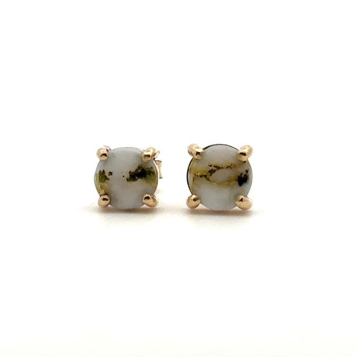 14 KT Yellow Single Stone Stud Earrings With 6mm 0.90ctw Cabochon Round Glacier Gold Quartz With 6mm 0.90 ctw Cabochon Round Glacier Gold Quartz