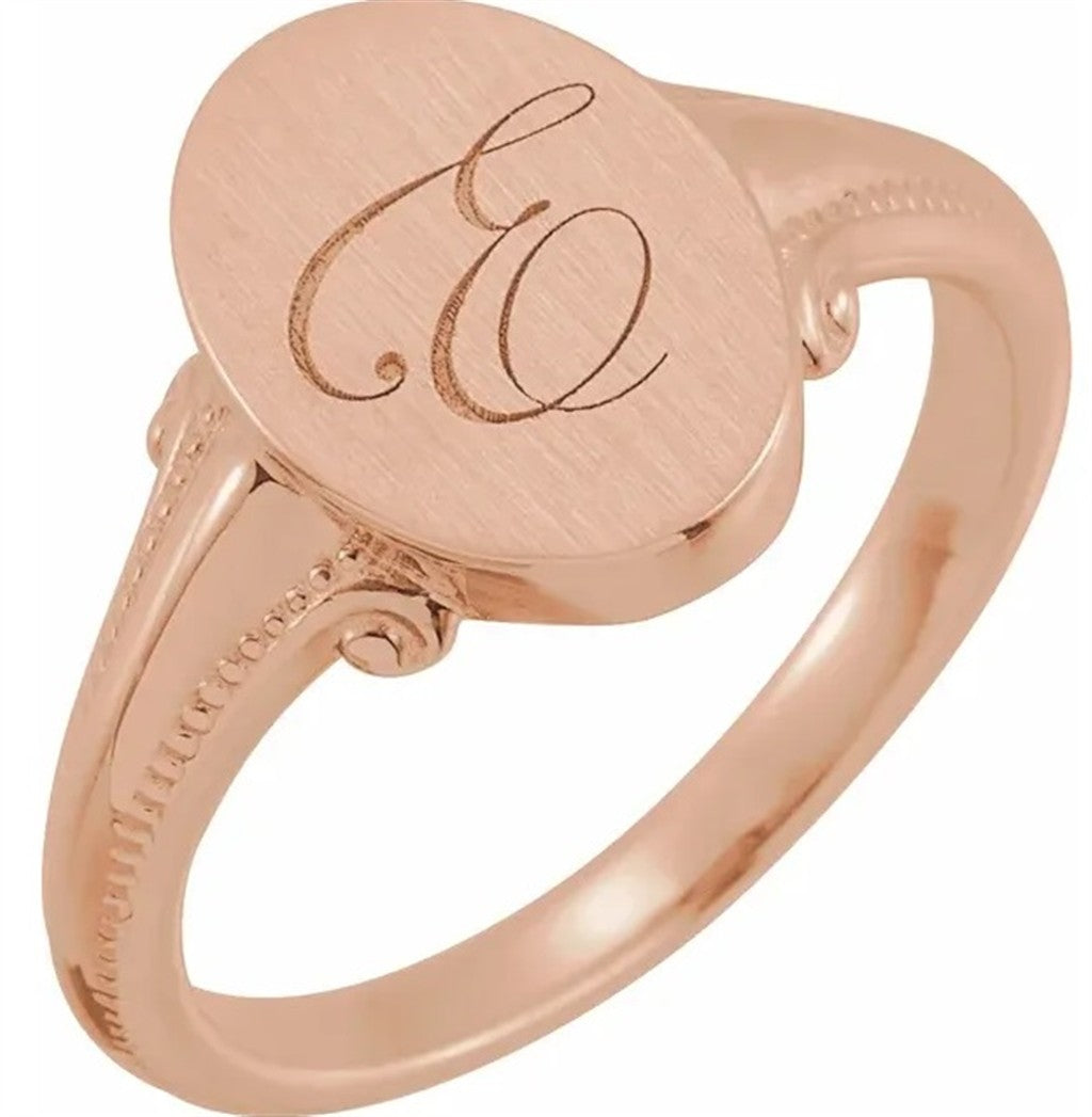 Engraveable Signet Fashion Ring 2 mm wide 14 Karat Gold Rose Size 7