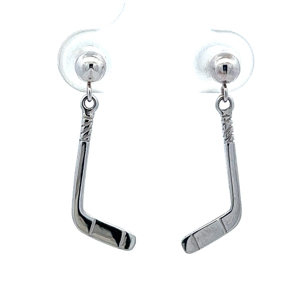 Hockey Hockey Dangle Precious Metal Earrings 14 Karat Gold White