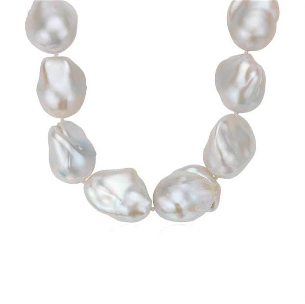 Single Strand Knotted Pearl Strand Necklace Strung on Sterling Silver 18" Long with Cream Cultured Baroque Fresh Water Pearl
