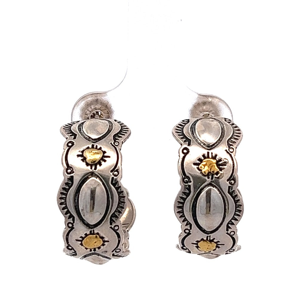 Hoop Sterling Silver Earrings Accented with Alaskan Gold Nuggets