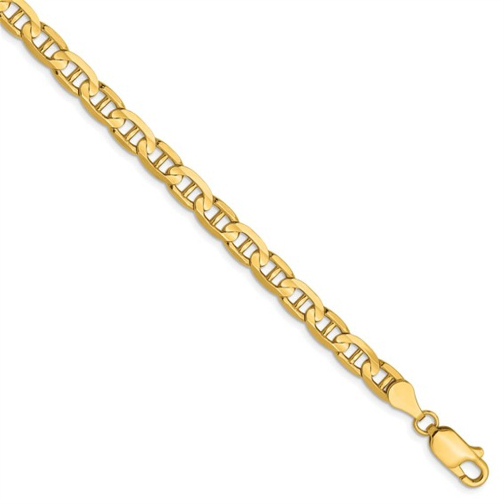 Anchor Concave Bracelet Precious Metal 10 Karat Gold Yellow Color 8" Long
