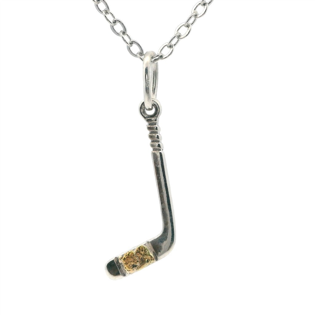Theme Style Hockey Pendant Sterling Silver & Alaskan Gold Nugget