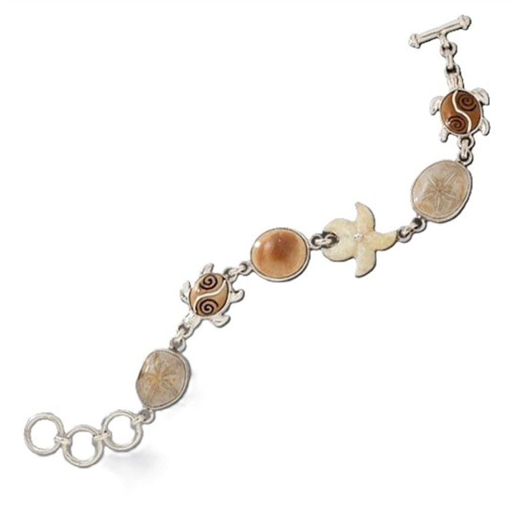 Walrus Ivory Turtle Link Bracelet Sterling Silver White 7.75" Long