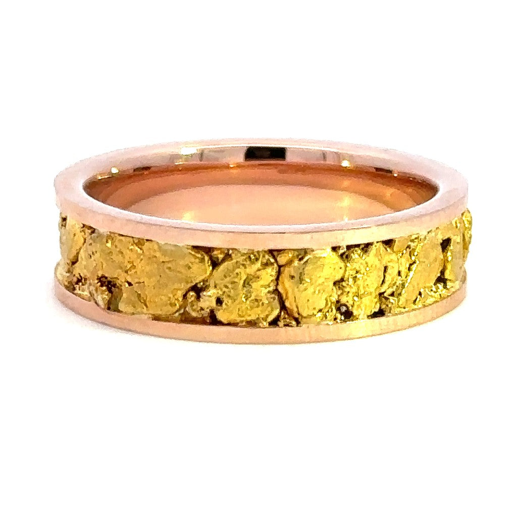 6mm Wide Straight Channel Style Mens Gold Nugget Wedding Band 14