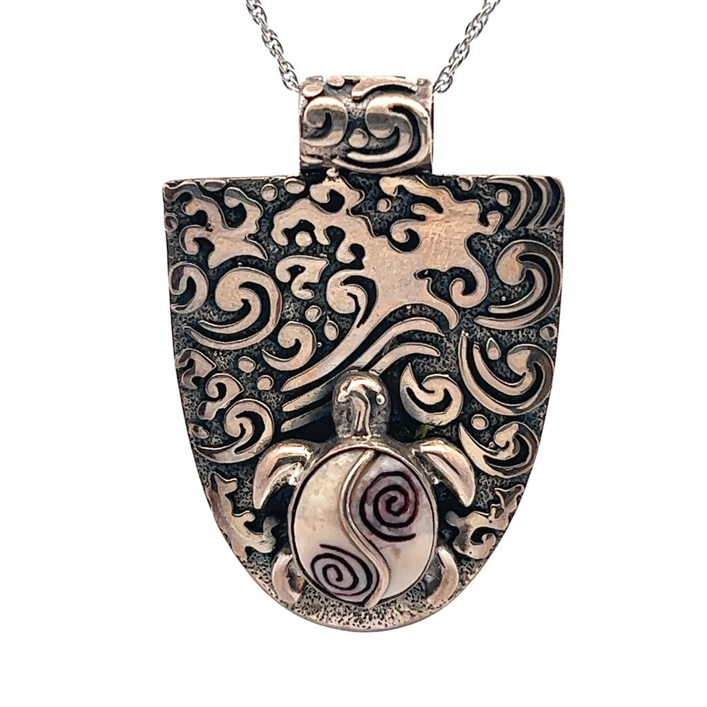 Mammoth Ivory Drop Style Turtle Pendant/Necklace Sterling Silver