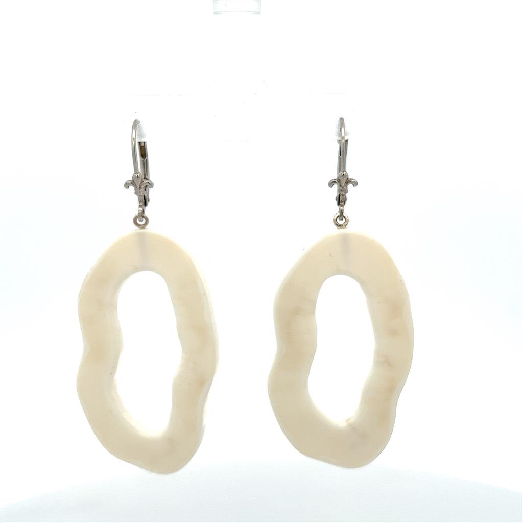 Walrus Ivory Dangle Drop Earrings .925 White