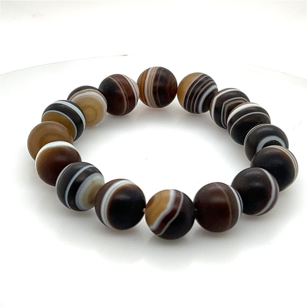 Brown Agate Gemstone Bead Stretch Bracelet 8" Long
