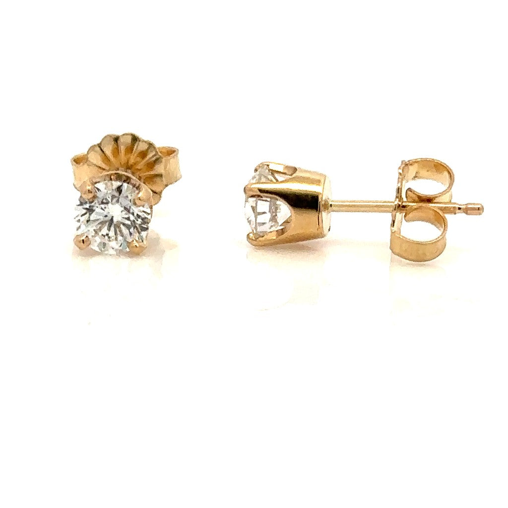 Single Stone Studs Earrings 14 Karat Gold Yellow