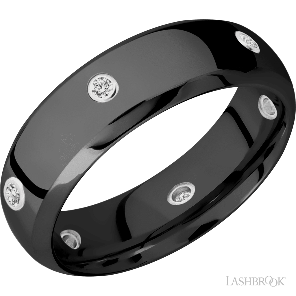 Black Zirconium Alternative Metal Ring 7mm wide with Round Diamonds Size 10