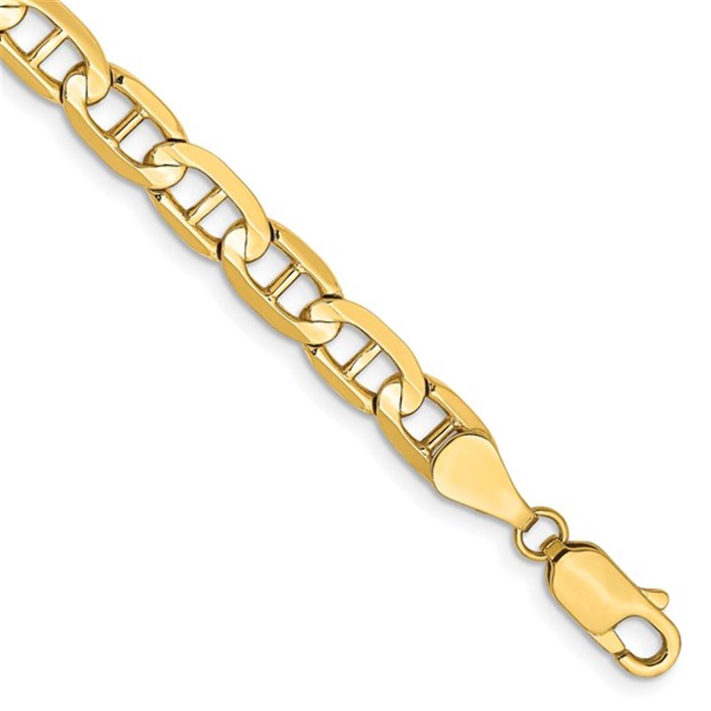 Anchor Concave Bracelet Precious Metal 5.25 mm wide 14 KT Yellow Color 9" Long